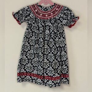 StellyBelly: Girls Smocked Red / White / Black Bishop Dress, Size 2T